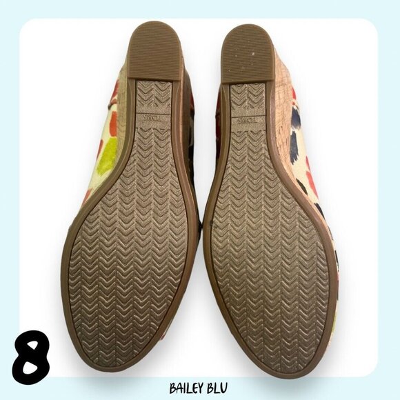 TOMS Stella Tangerine Watercolor Floral Peep Toe Wedge Sandal Heels Shoes 8 New - Picture 6 of 7